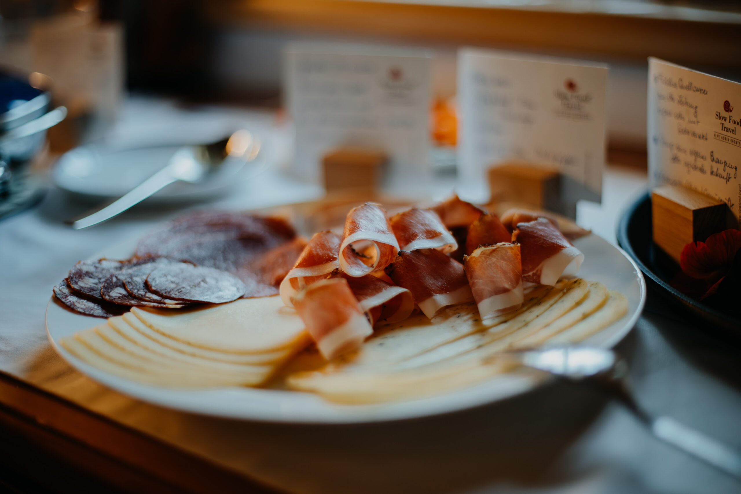 The farm's own cheese and bacon at the buffet